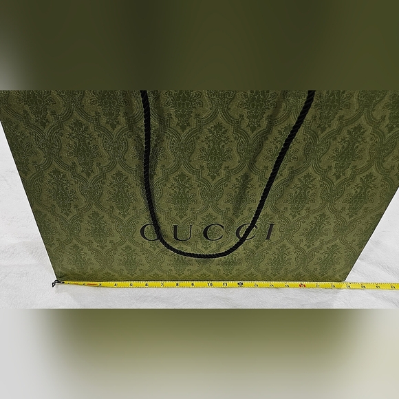 XL Huge Authentic GUCCI Empty Green Logo Textured Paper Gift Shopping Bag Tote - Picture 9 of 12